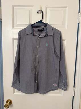 U.S. Polo Assn. Boys Long Sleeve Gingham Button Down Shirt Size L (14/16)